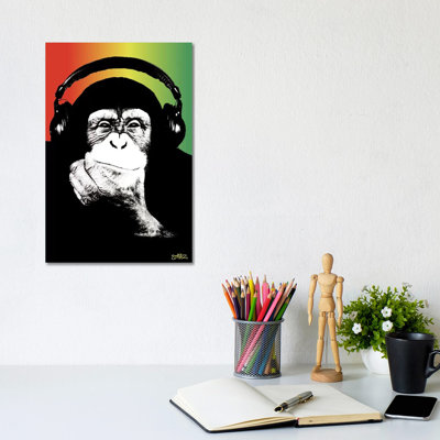 Monkey Headphones Rasta I by Steez - Wrapped Canvas Print