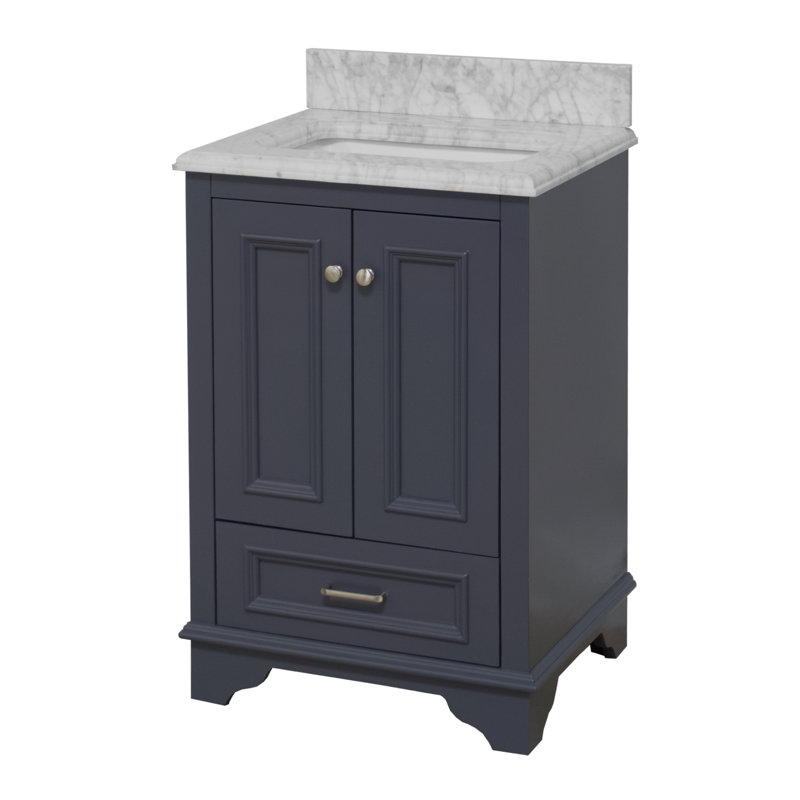 Loughlam 24'' Single Bathroom Vanity with Top, Charcoal Grey, Carrara Marble