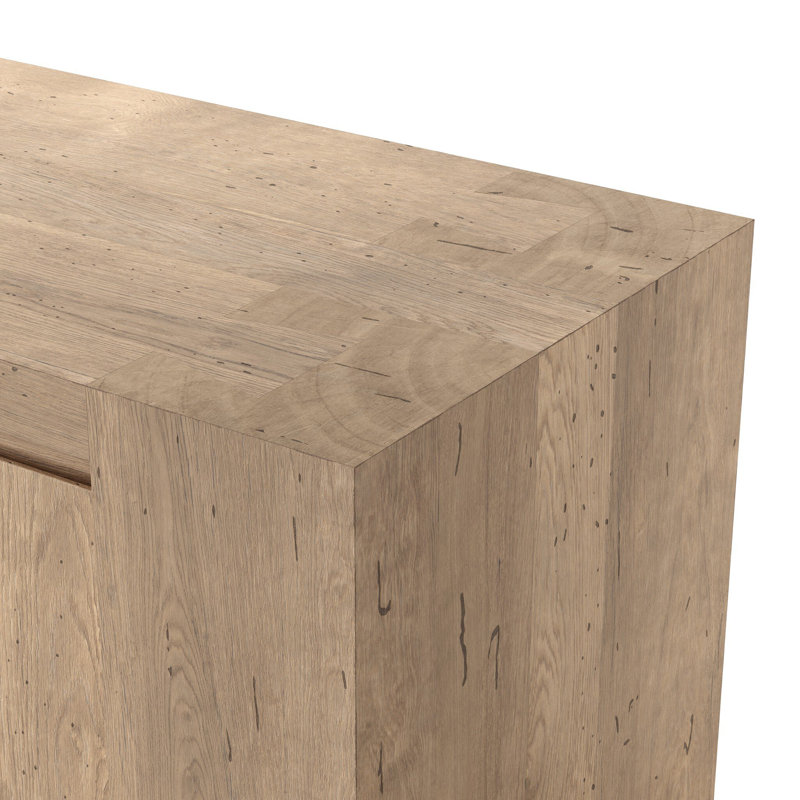 Abaso Media Console Table, Whitewash Rustic Wormwood Oak
