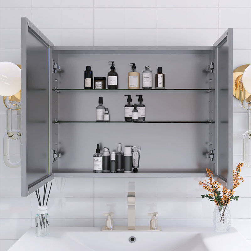 Pharmacie rectangulaire en aluminium avec miroir, H 24 po x l 30 po x P 5,08 po