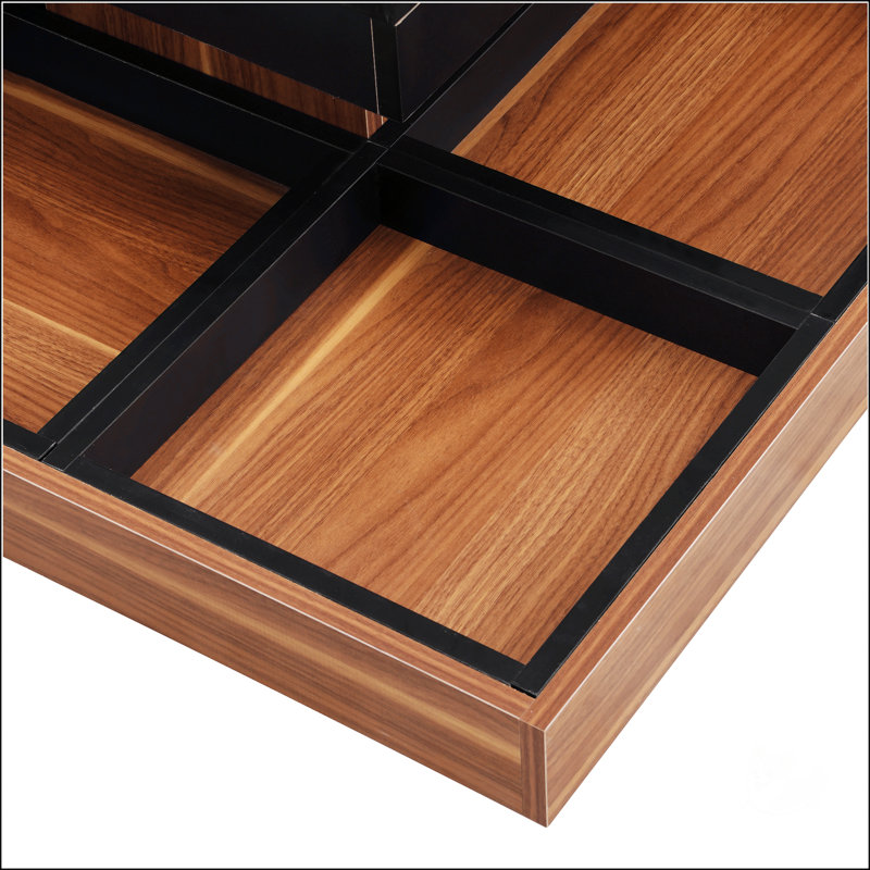 Modern Square 360°Rotating Coffee Table With Three Detachable Tray, Black, Dark Walnut