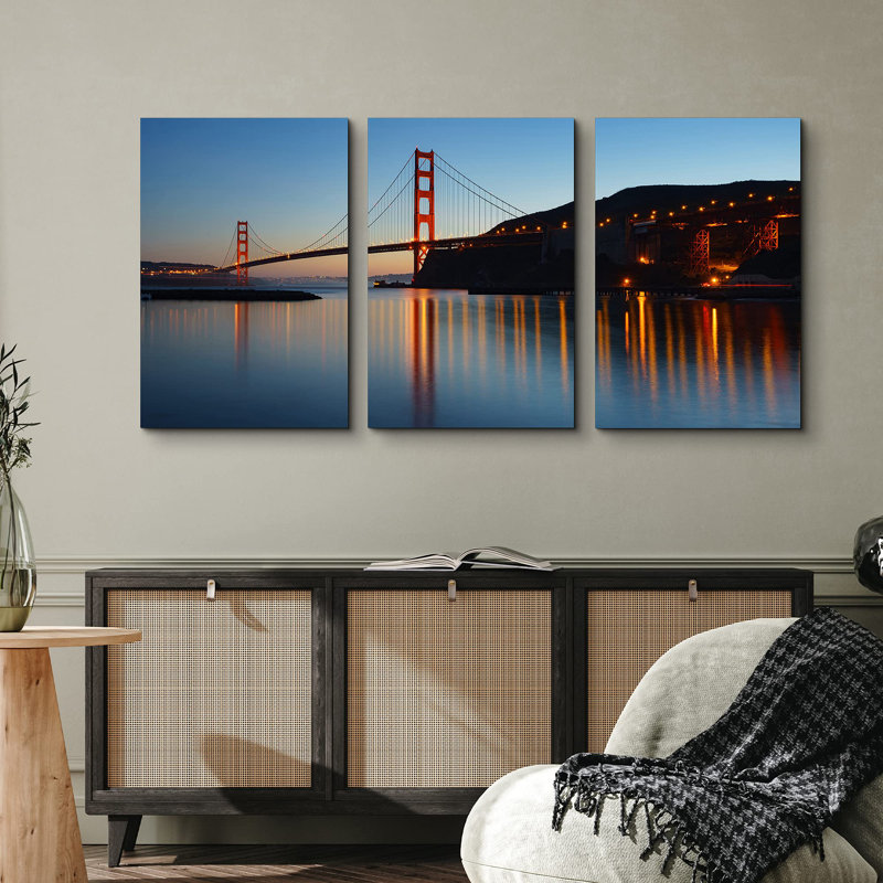 «San Francisco Golden Gate Bridge At Twilight», 3 pièces, H 24 po x l 48 po