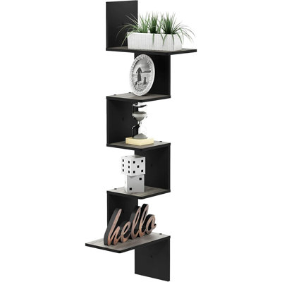 Rossi Wall Mounted Shelves, 5-tier Rectangle, French Oak Gray/black