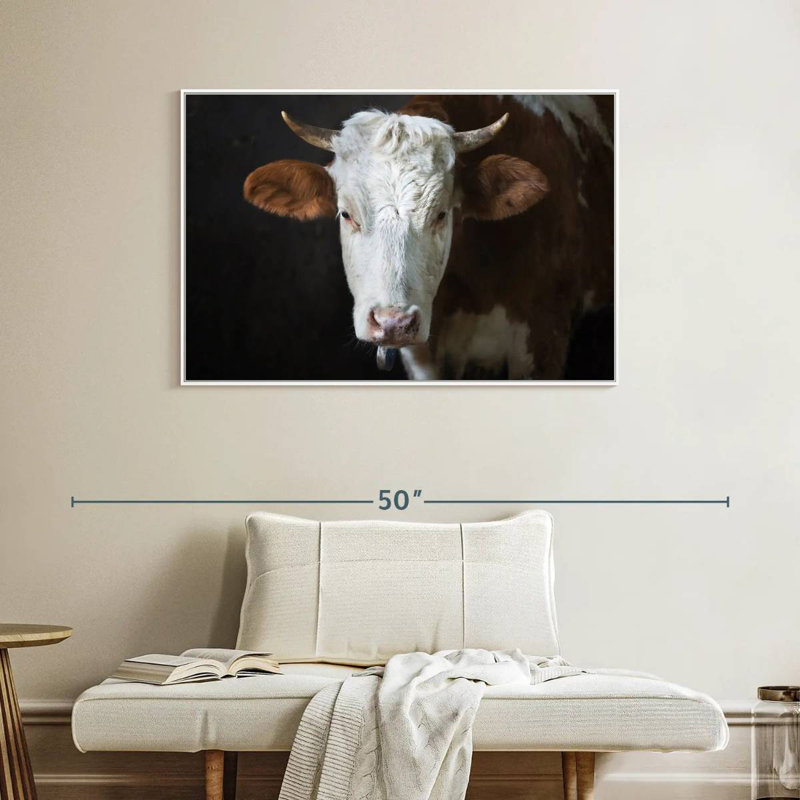 Visage de vache sérieux, Cadre flottant blanc, 40 po x 27 po