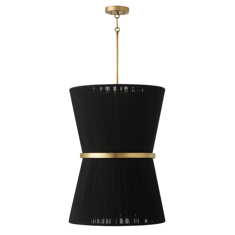 Luminaire suspendu unique en forme de sablier à 6 lumières Cecilia, Corde noire