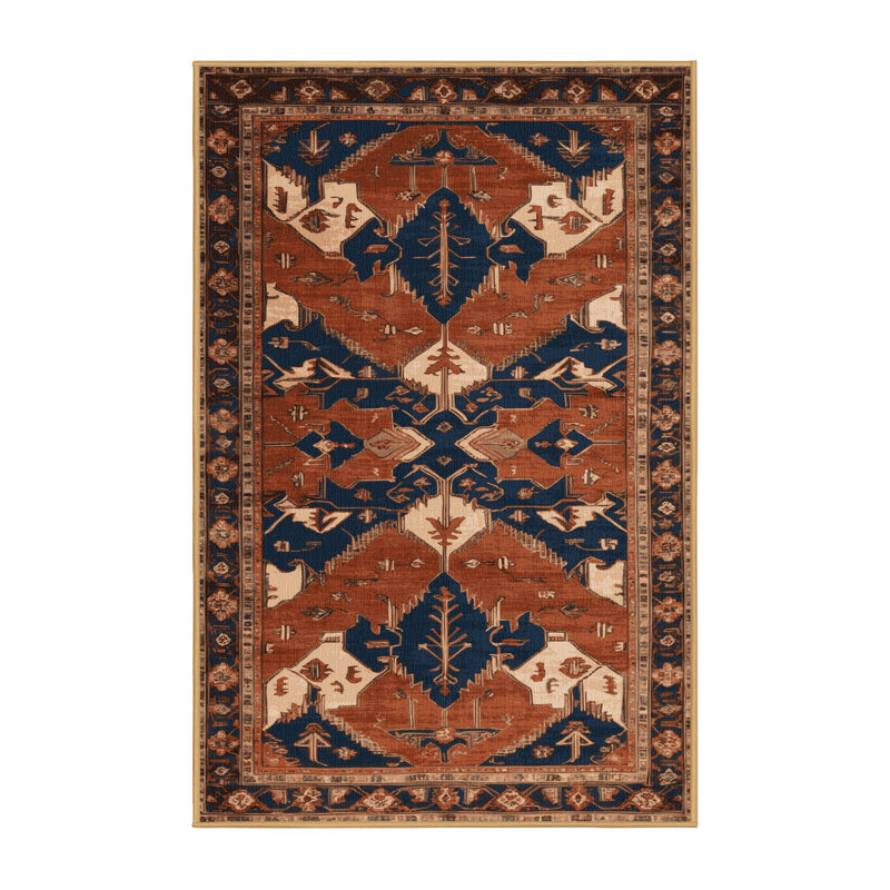 Machine Washable Persian Brown Area Rug, Rectangle 7' x 9'