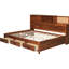 Lit de jour pleine grandeur en bois teinté noyer avec 3 tiroirs de rangement, tableau souple et prises intégrées pour une détente à l'ombre sur la tablette supérieure pour une retraite confortable-557212134-557212132