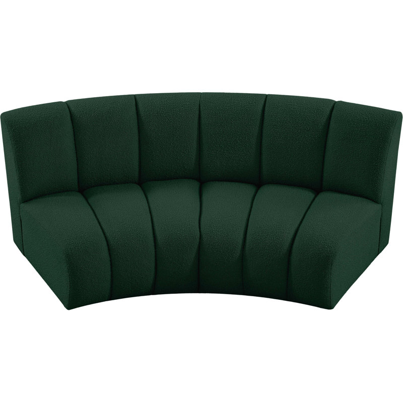 Izen Upholstered Curved Sectional Symmetrical, Green Boucle Fabric