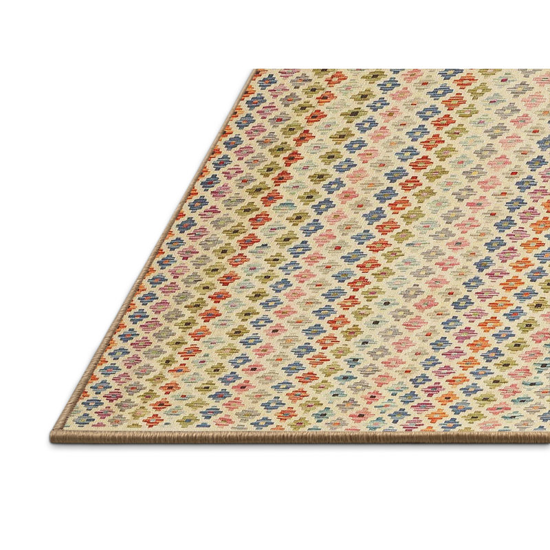 Tapis abstrait beige / brun / bleu, Rectangle 5 pi x 7 pi