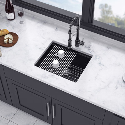 Évier de cuisine encastré en quartz / granite à simple cuve 21 "x 18" avec poste de travail