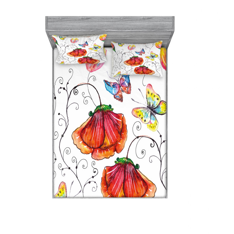 Microfiber Floral Sheet Set, Full/Double Sheet Set with Fitted Sheet