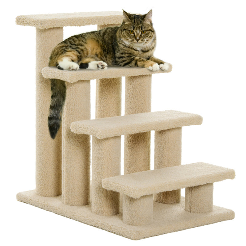 Multi-Level Carpeted Cat Scratching Post Pet Stairs