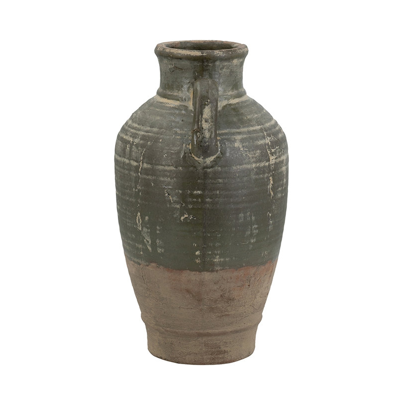 Vase en terre cuite 8,7 x 8,7 x 15,7 po avec fini vert vieilli