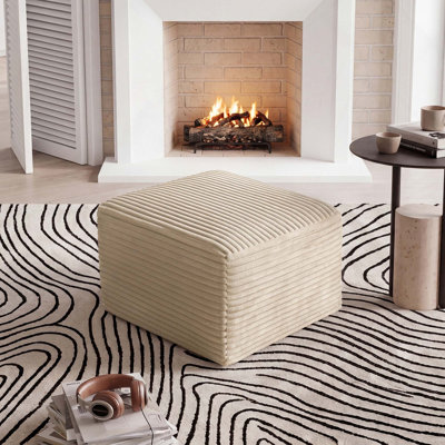 Ultra-Cozy Corduroy Upholstery Square Ottoman for Living Room, Bedroom, Small Space, etc.