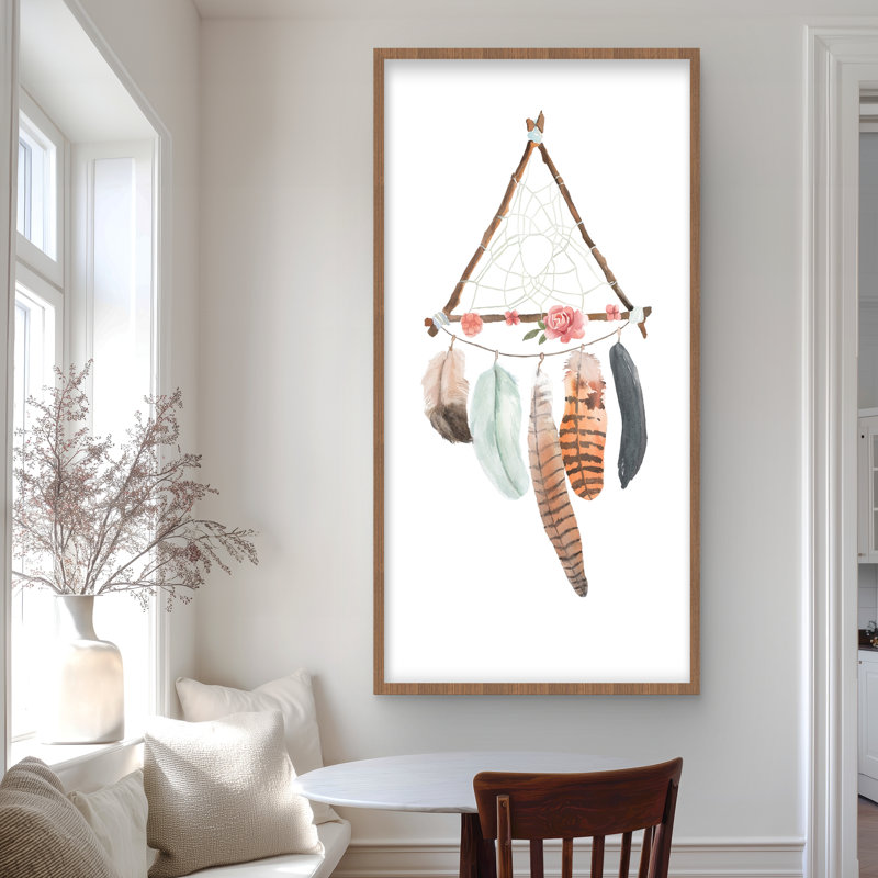 Triangular Dream Catcher - Orange Flowers Framed Print Decor
