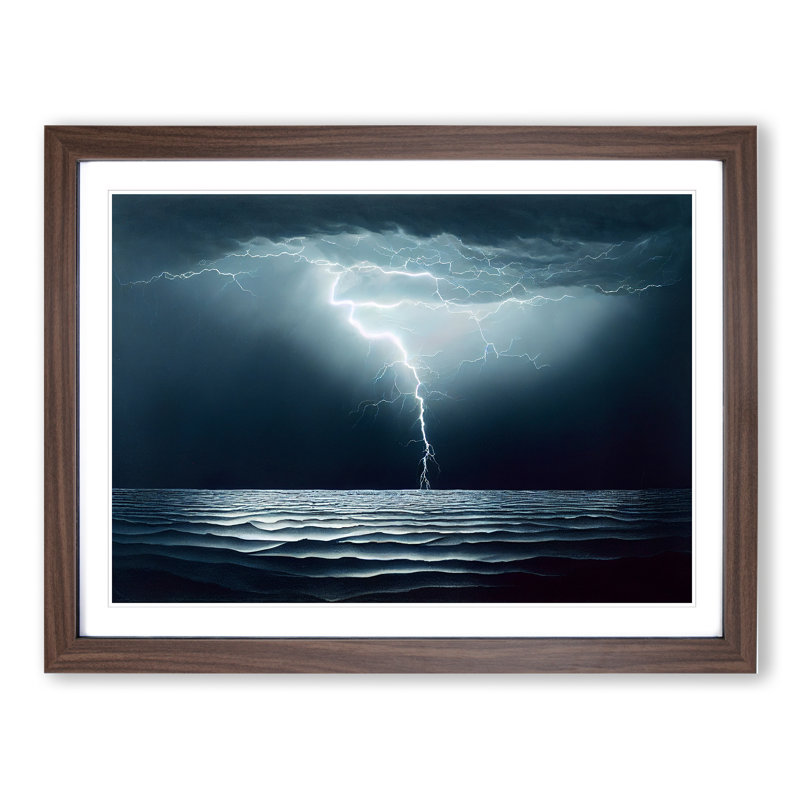 XH1022-3035X Electrifying Ocean Thunderstorm - Single Picture Frame Print, 25cm H x 34cm W x 2cm D, Walnut 
