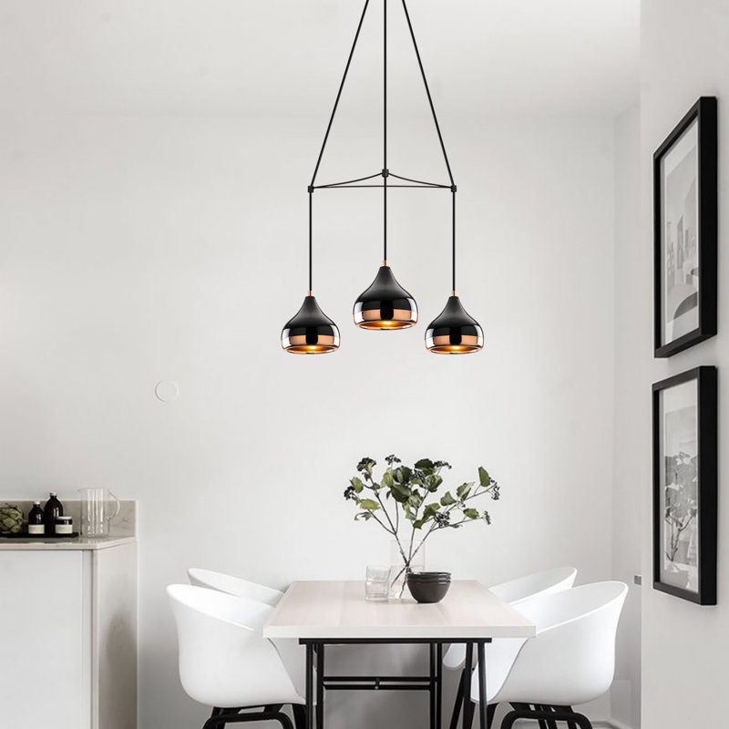 Lustre moderne avec hauteur réglable, finition noire et cuivre, 21,3 po x 68,5 po | Corps en fer durable, 3 x douilles E27 (40 W maximum) | Comprend des instructions d'installation, parfait pour un décor glamour et scandinave