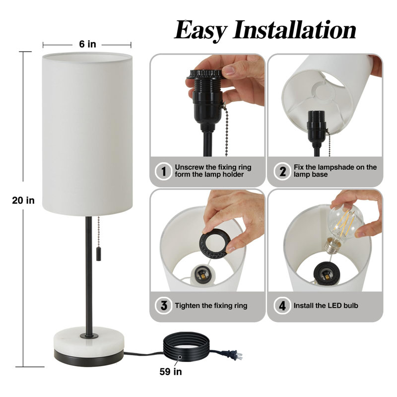 Lampe de table Dyre, Noir, Blanc