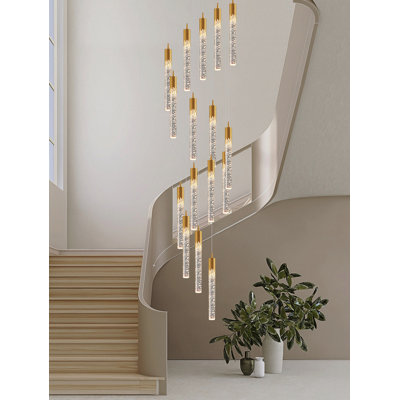 Addiley 12ft Large Dimmable Chandelier High Ceilings 28 Lights Crystal Bubble Column Chandeliers Lighting