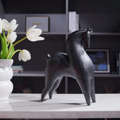 Statue de cheval noir décor à la maison - statues de cheval abstraites modernes, décor de cheval noir mat minimaliste pour salon, pièce maîtresse, tablette, chambre à coucher