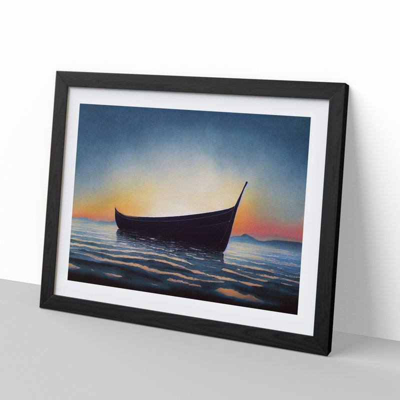 Boat At Sunrise - Single Picture Frame Painting, Black Framed, 46cm H x 64cm W x 2cm D