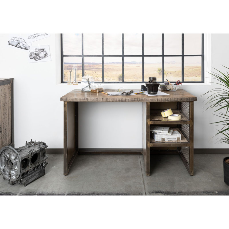 Heavy Industry Solid Wood Writing Desk, Brown