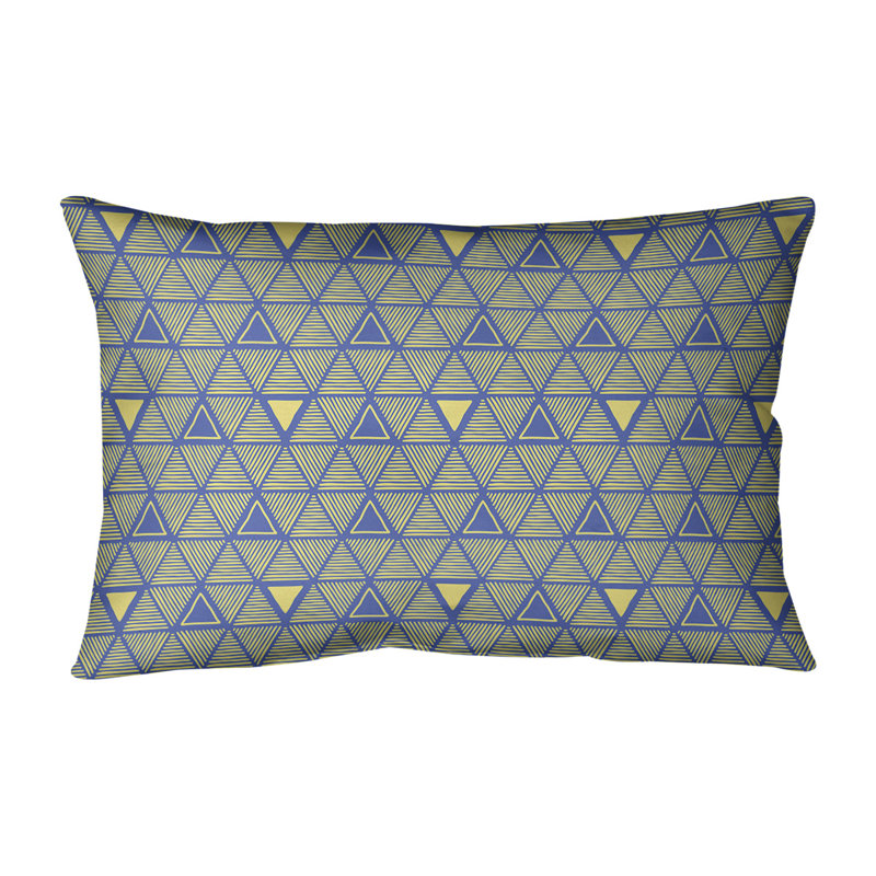 Coussin lombaire en simili cuir dessiné à la main, Bleu/jaune, Polyester/bourre en polyester