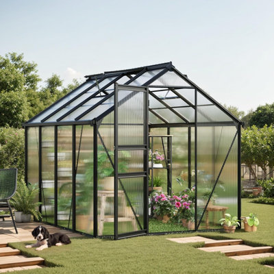 Serre en polycarbonate durable avec cadre en aluminium, évent de toit réglable et porte verrouillable pour utilisation dans le jardin et le patio
