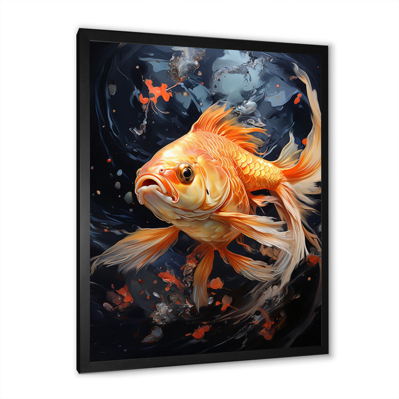 Asian Golden Carp Glowing II - reproduction d'art sur toile, Cadre photo noir simple, H 20 po x l 12 po x P 1 po