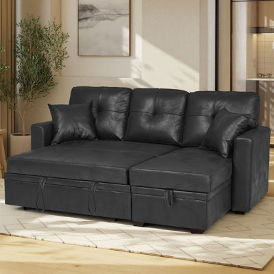 Canapé-lit d'angle convertible de 71 pouces avec méridienne de rangement réversible, noir
