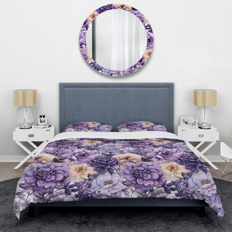 Ensemble de housse de couette rose et mauve, Housse de couette pour grand lit et 2 taies décor