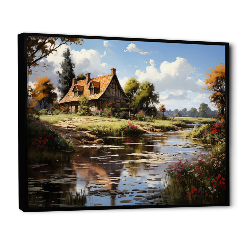 Danemark, campagne, idylle sur toile, H 24 po x l 32 po x P 1 po, Cadre flottant noir