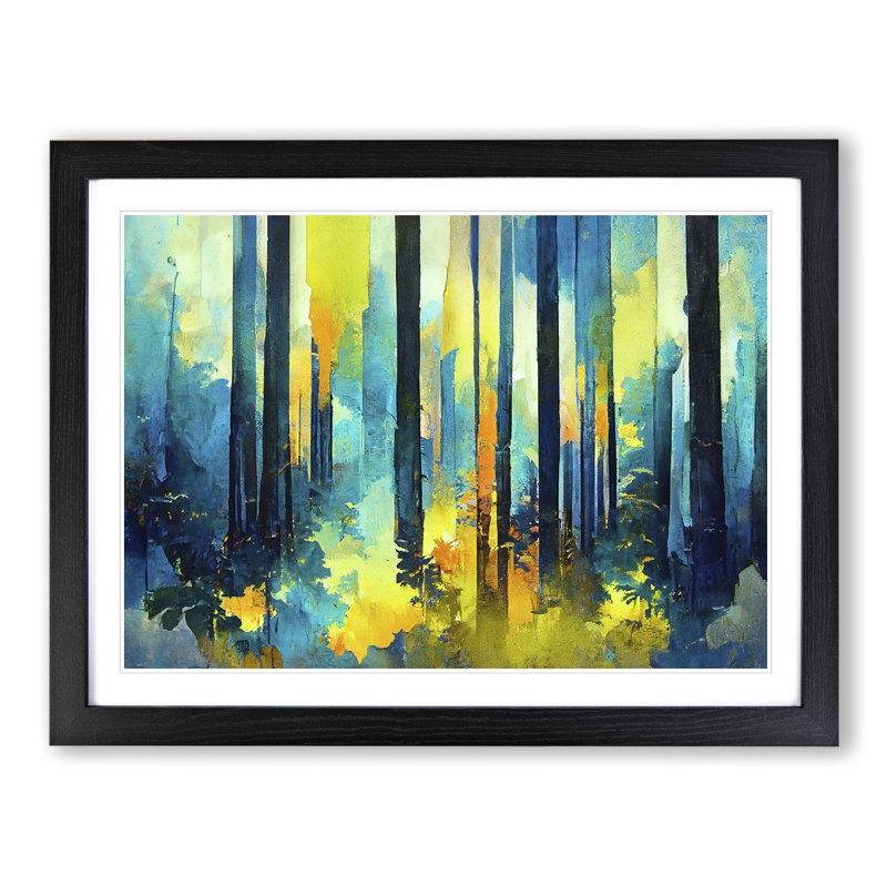 Ice Cool Abstract Forest Vol.4 - Single Picture Frame Print, Black, 46cm H x 64cm W x 2cm D