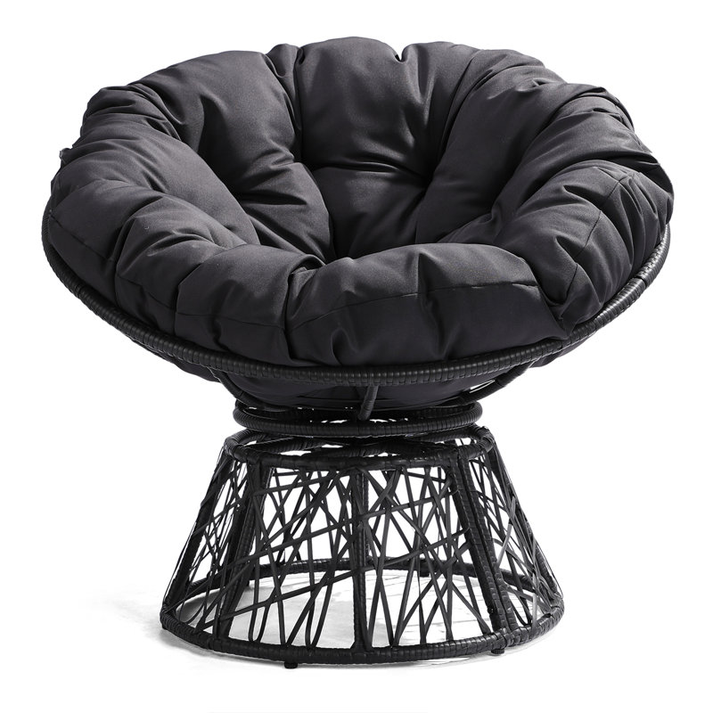 Wicker Swivel Accent Chair With Cushion, Gray