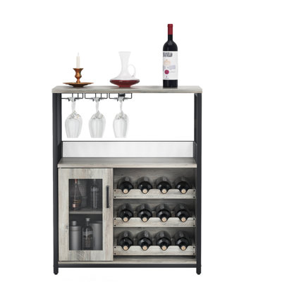 3-Tier Wine Bar Cabinet with Detachable Wine Rack and Storage Space, Buffet Cabinet with Glass Holder and Mesh Door, for Kitchen, Living Room and Bar by 17 Stories