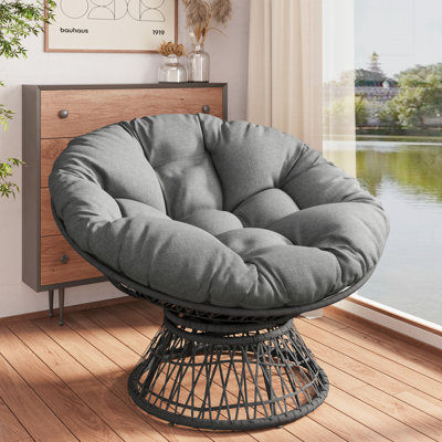 Fauteuil ergonomique en osier avec coussin ultra-confortable, housse à 3 niveaux et pivotant à 360 ° pour une utilisation intérieure et extérieure