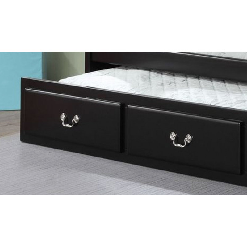 Classic Black Twin Daybed With Roll-Out Trundle - Wood Panel Frame, 13-Slat Support & No Box Spring - Sophisticated Look