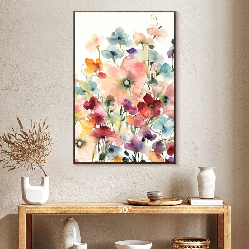Coquelicots et pois sucrés, Floating Frame Walnut, 27 po x 40 po