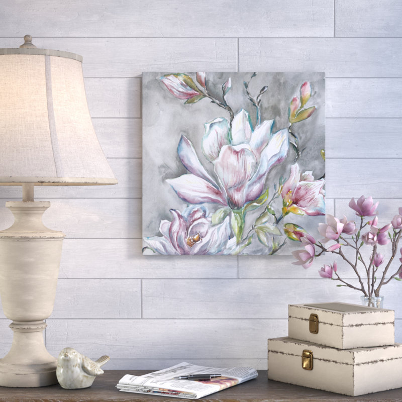 «Magnolia on Light Grey» par Tre Sorelle Studios, reproduction sur toile, H 12 po x l 12 po