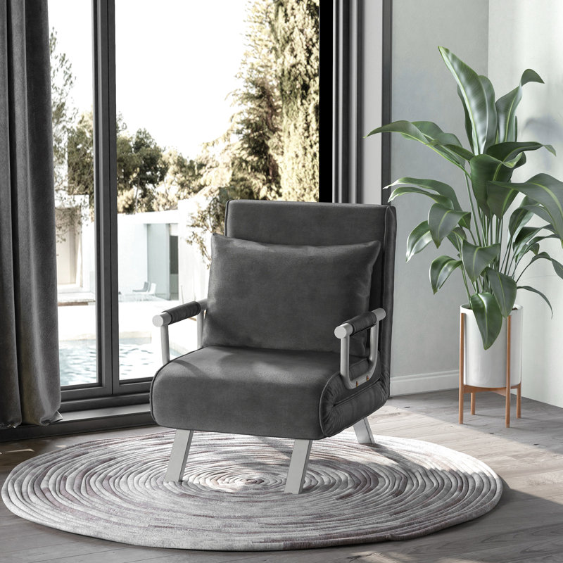 Fauteuil-lit réglable à 5 positions, gris foncé avec coussin et structure en acier