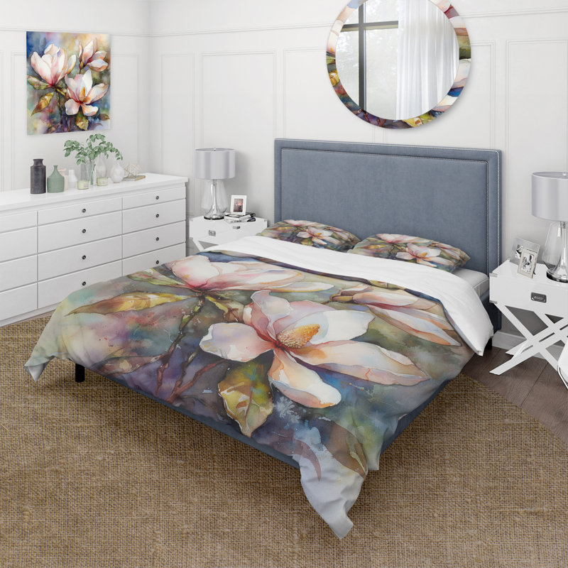 Rose Magnolia Symphony III - ensemble de housse de couette floral - microfibre de polyester