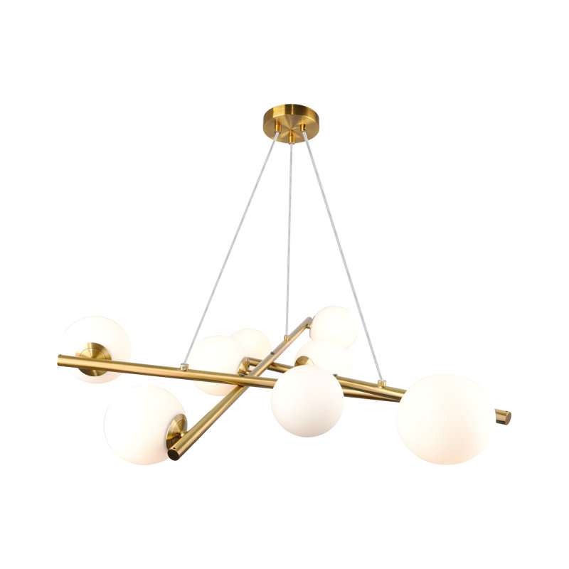 Lustre 9 lumières Modena, Plaqué laiton brossé, Blanc / Blanc