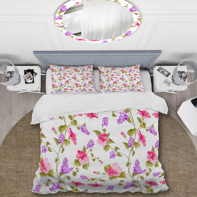 Green Leaf and Flowers - Ensemble de housse de couette floral - Polyester microfibre