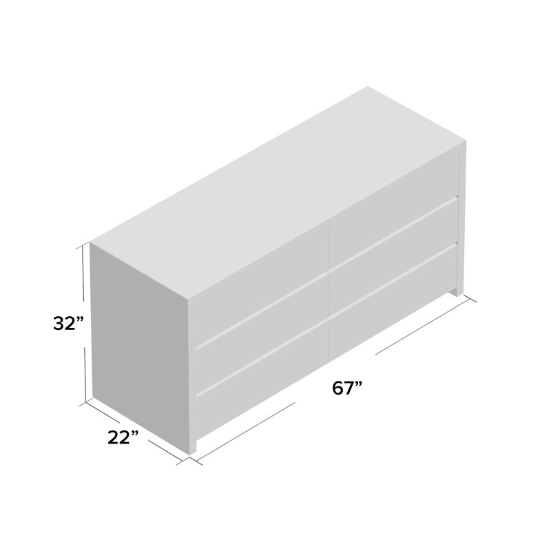 Blanche 67'' W 6 - Drawer Dresser, High Gloss White