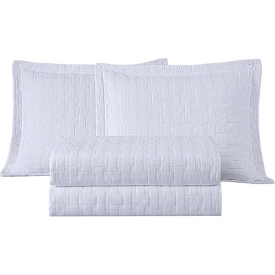 Pre-Washed Basketweave Embroidered Cotton Quilt Set