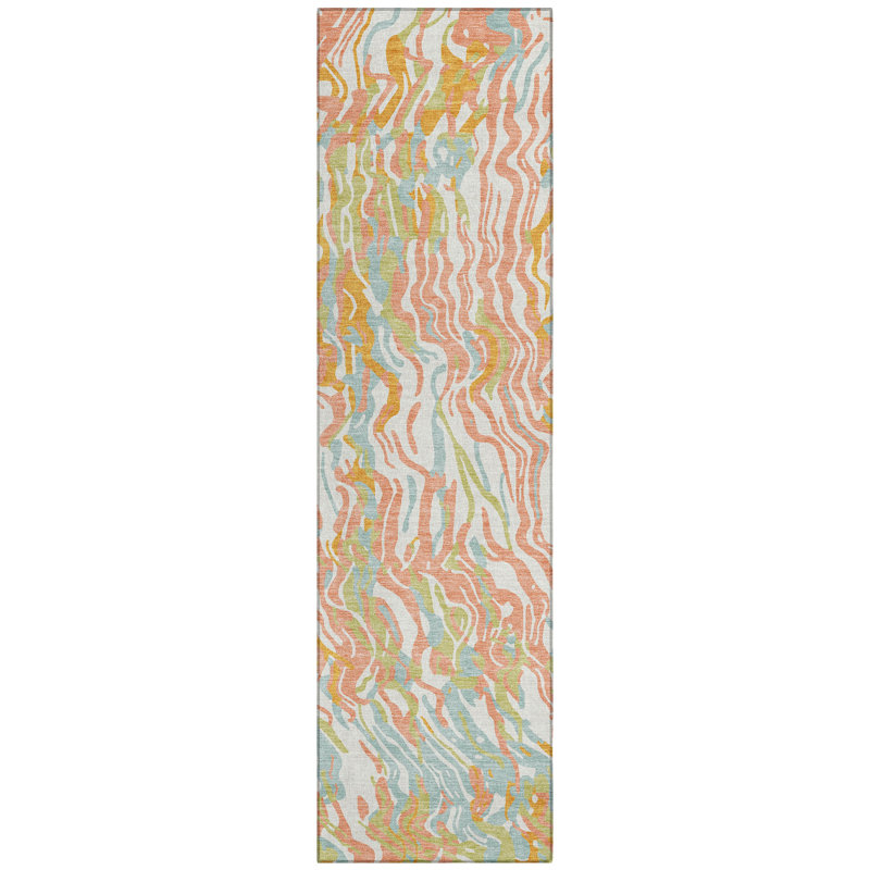 Coral Synthetic Washable Indoor/Outdoor Runner Rug 2'3" x 7'6"
