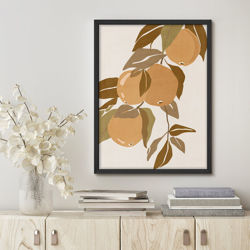 «Fruit on Branch», affiche rustique encadrée, H 14 po x l 11 po, Noir, noir, noir, noir