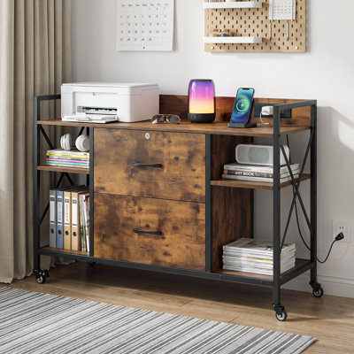 Classeur L 40,55 "avec 2 tiroirs verrouillables, station de charge et tablettes réglables, armoire de rangement pour bureau à domicile