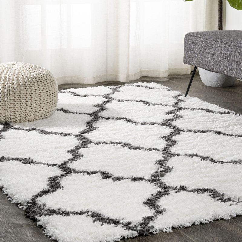 Perego Shag Trellis Ivory/Charcoal Rug, Rectangle 3'11" x 6'