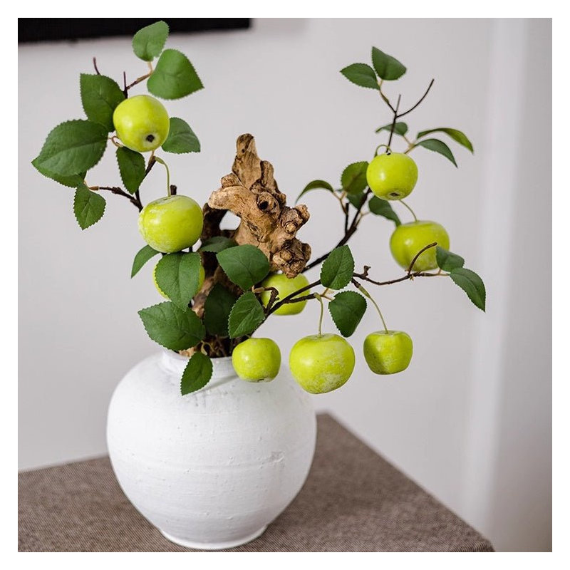 Branche de pomme verte artificielle avec feuilles, 27,5 po x 2 po